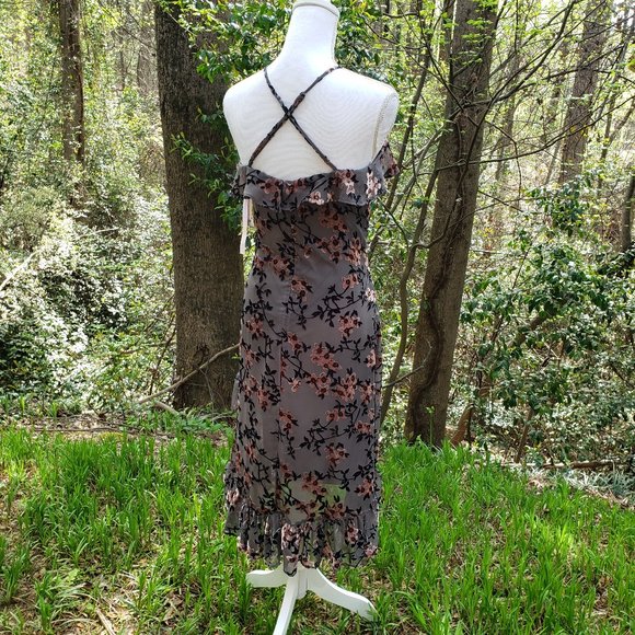 AVEC LES FILLES Burnout Party Dress in Gray + Pink Floral Size 2 New - Picture 12 of 16